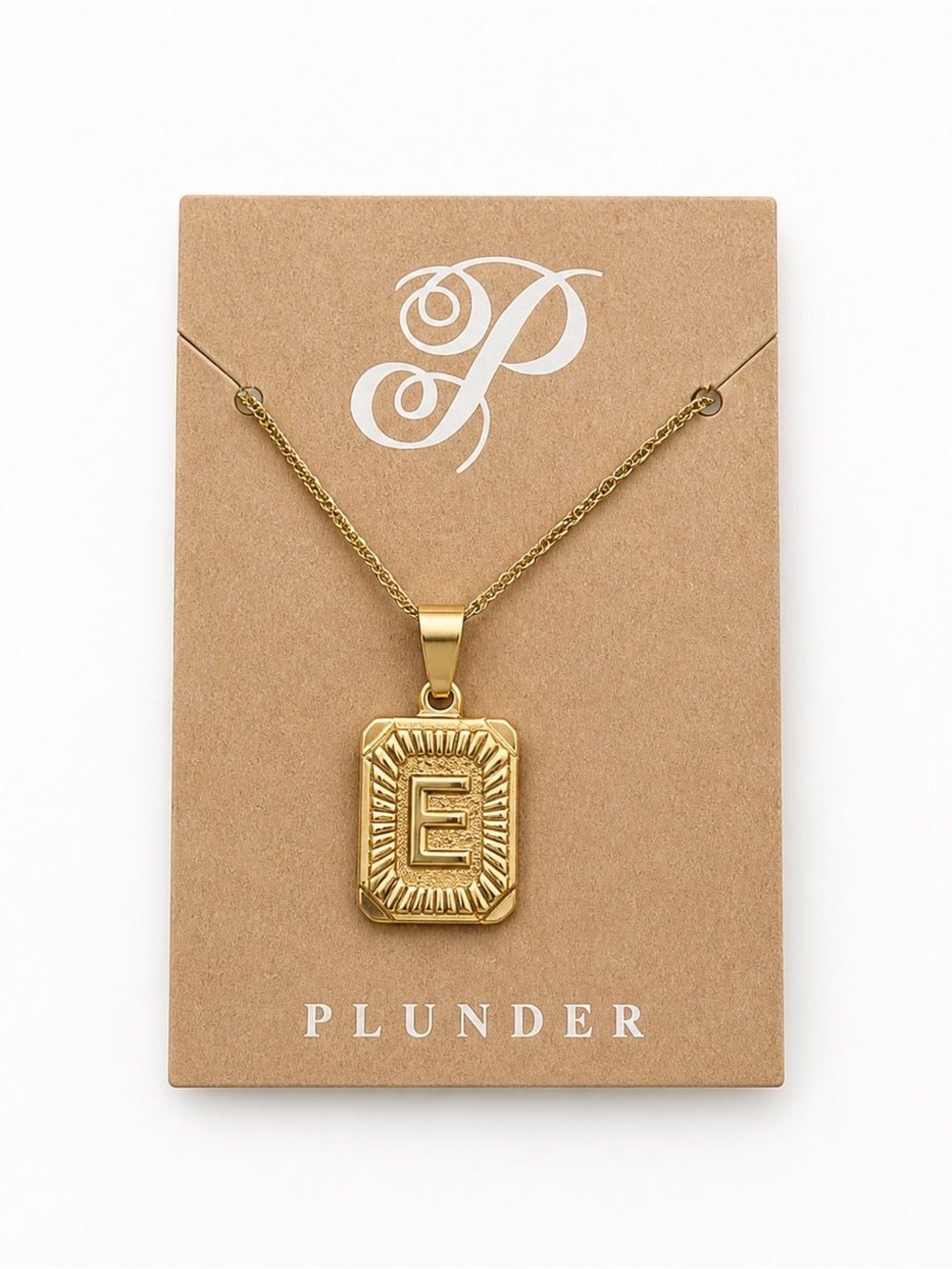Plunder Gold-tone Initial E Pendant Necklace
